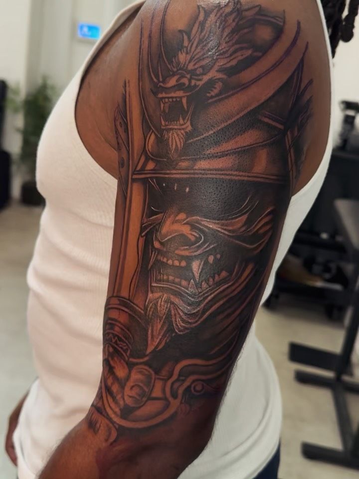Samurai black & grey full sleeve by Javi Garcia